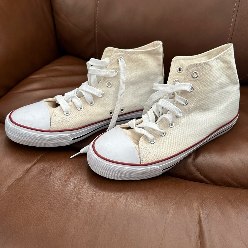 High-Top Canvas Sneakers in Cream